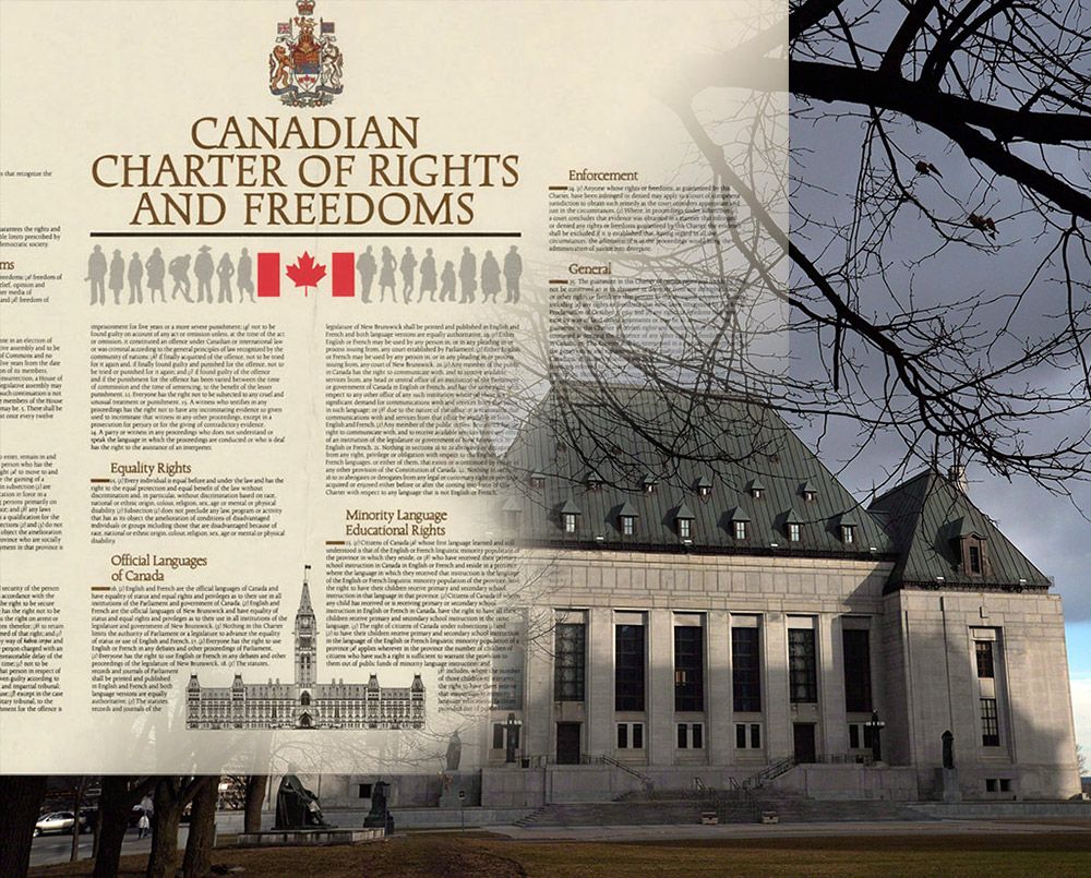 Charter of Rights and Freedoms with the Supreme Court building